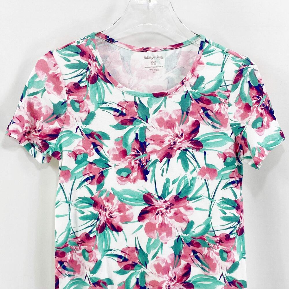 WHITE STAG White Water Color Floral Cotton Short Sleeve Top - Picture 2 of 9
